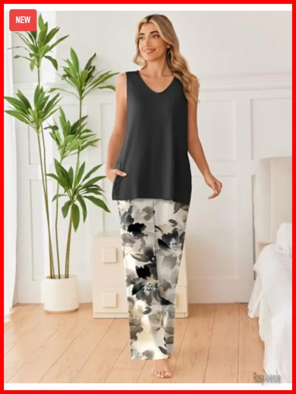 Sleeveless V-Neck Pajama Set with Pockets